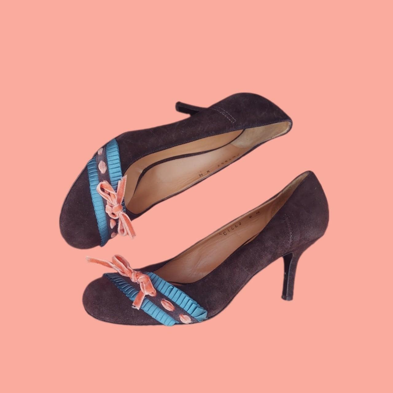 Scarpe Donna In Pelle Scamosciata – Tacco Grosso, Punta Quadrata, Fatti A Mano, Floreali