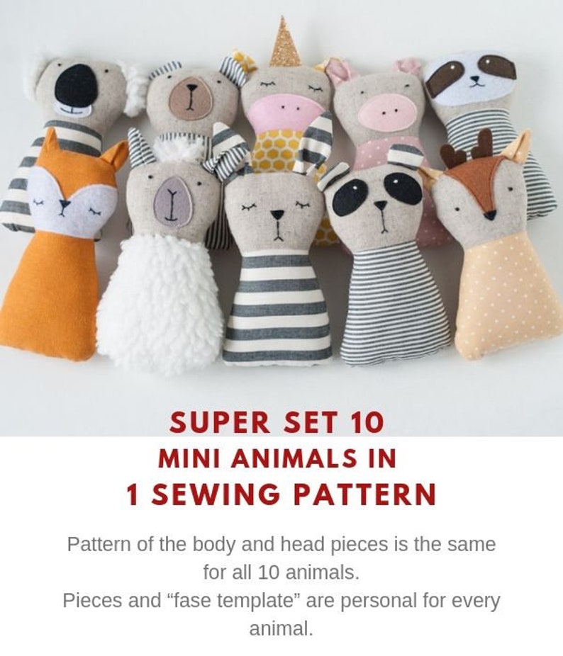 PDF Animals Sewing Pattern Kid Craft Diy Stuffed Toy Tutorial Etsy