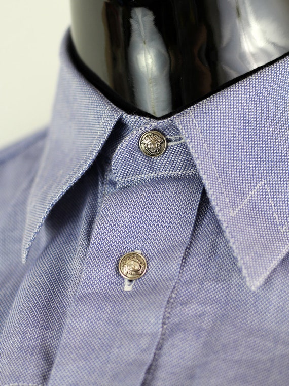 Versace Men's Blue Vintage 1990's Medusa Head Shir