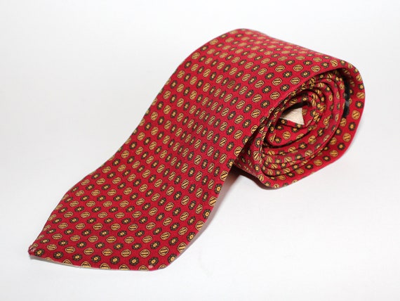 Ermenegildo Zegna Mens Vintage Red Print Silk Tie