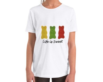 Kortärmad t-shirt med gummibjörnstryck, grafisk t-shirt, rolig t-shirt, tonårsflickor i åldern 18-24, storlekar S-XL