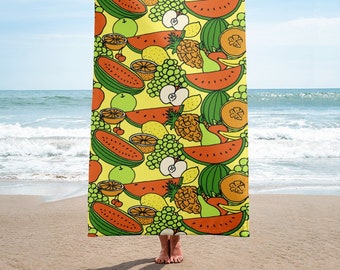 Fruit Print Beach Towel, Large Bath towel, Yoga Blanket for Beach or Pool, Summer print gift for her, Funky towel