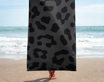Grey Leopard Print Beach Towel, Yoga blanket for beach or pool, Gray Large Bath towel, printed towel, Large towel, gift for him or her