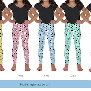 Football Print Girls Leggings, Soccer leggings, Toddler leggings, Sizes 2-14 years