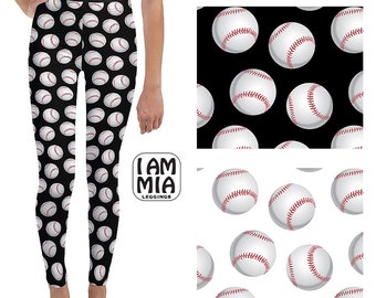 Baseball Print Girls leggings, Youth Leggings, Black or White option, Baseball Lover Gift, Size 8 - 20 years