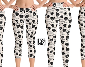 Black and White Cat leggings for women, Yoga Leggings, Printed leggings in sizes XS to XL