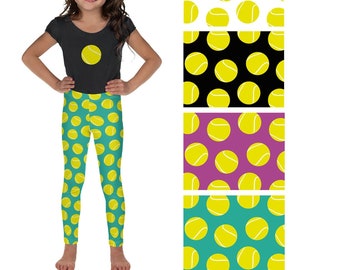 Tennis ball Print Kid's Leggings, Toddler leggings in black or white, Sizes 2-8