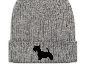 Embroidered Scottish Terrier Ribbed knit beanie