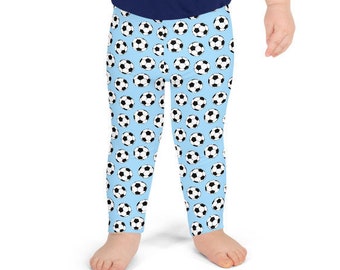 Light Blue Football Print Toddler Leggings, Soccer Kid's leggings, 2T-7 yrs