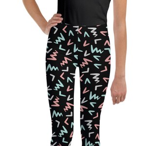 Zick-Zack-Print Jugend Leggings, Schwarze Trainingshose, Größen 8-20