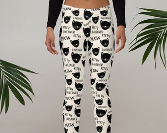 Cat Leggings, Cat Tights, Cat Lovers Gift, Yoga Pant, Printed Leggings, Workout Leggings, Yoga Leggings, Cat Clothes, Black and White, XS-XL