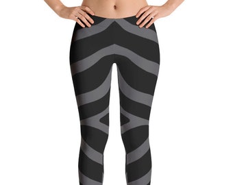 Gray Zebra Stripe Yoga Leggings, Activewear Tights