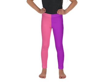 Leggings rosas y morados, medias de bloque de color, tallas de leggings para niñas 1-8 años