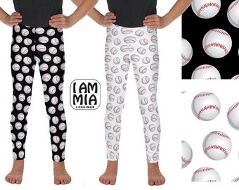 Kids Baseball Print Leggings, Activewear Pants (Sizes 2-12)