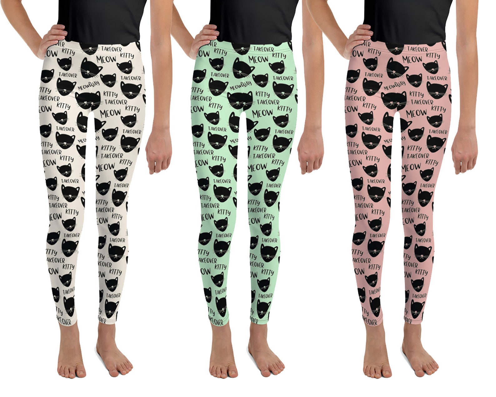 Cat Leggings Black Cat Tights for Girls Cats Youth Leggings Etsy