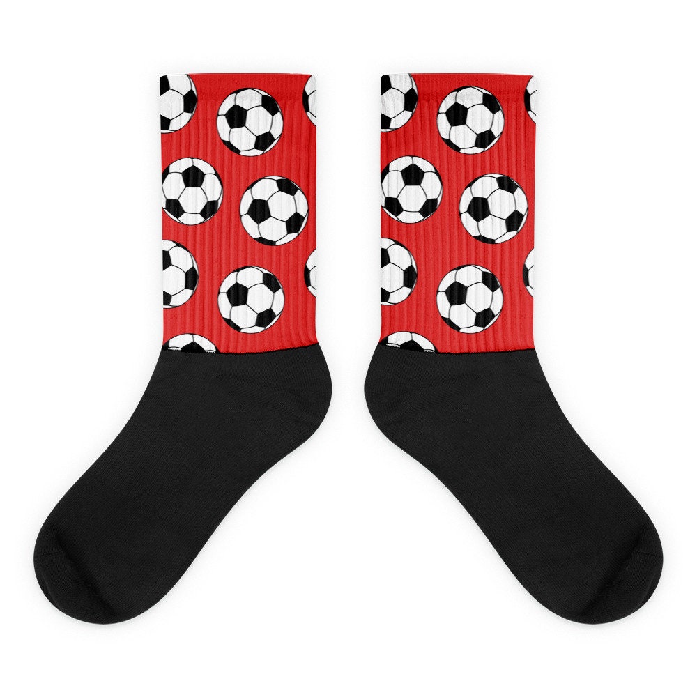Red Football Print Men's Socks Fun Soccer Socks Sizes M Etsy