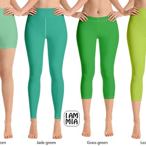 Green leggings, Solid Yoga Leggings, Yoga shorts, Active wear for women, Leaf green, Jade Green, Grass green and Mint green tights, XS-XL
