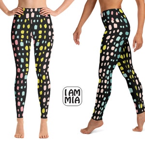 Polka dot Leggings, Black yoga leggings, Yoga Tights, Dotted Yoga Leggings, Yoga Pants, Active wear for women, Many sizes and styles