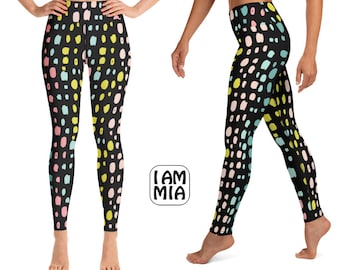 Polka dot Leggings, Black yoga leggings, Yoga Tights, Dotted Yoga Leggings, Yoga Pants, Active wear for women, Many sizes and styles