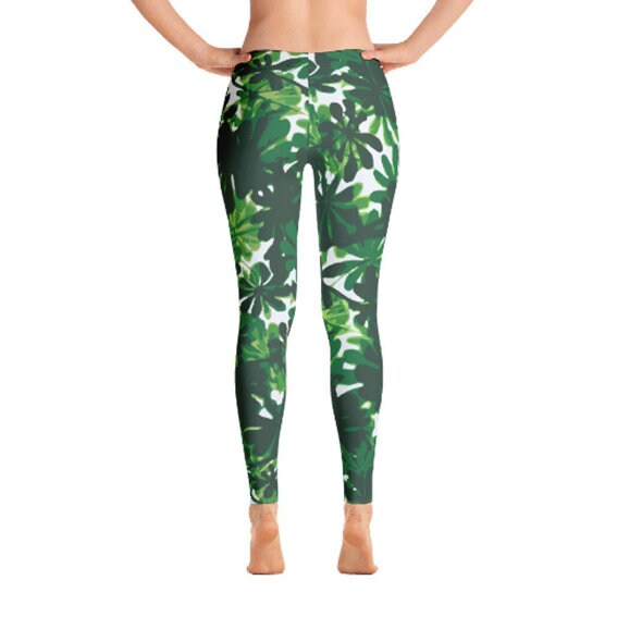 Green Tropical Leaf Print Yoga Leggings Jungle Print Running - Etsy