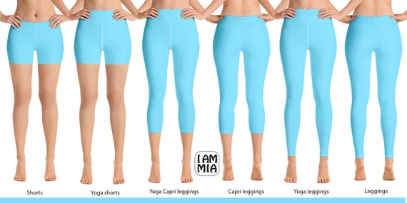 Sky Blue Yoga Leggings, Turquoise Yoga Shorts or Capri Yoga Pants