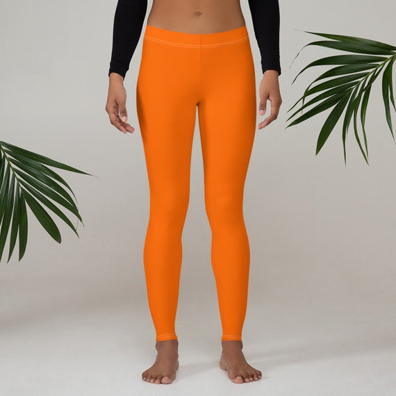 GO COLORS Women Solid Cotton Leggings (Size - S, Orange) in