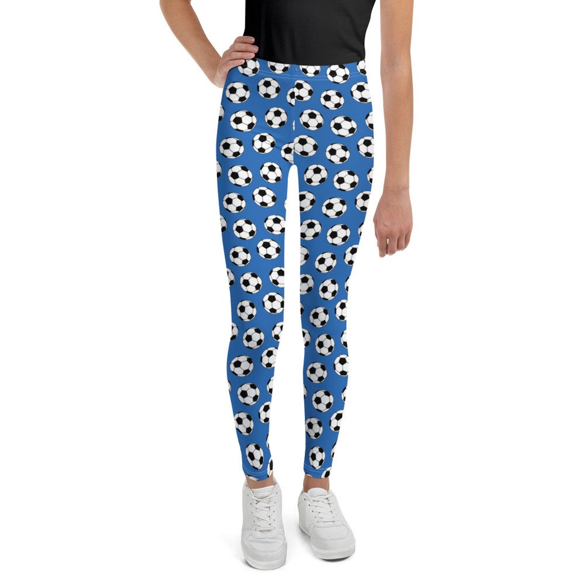 Football Print Leggings, Youth Leggings, Soccer Kids Leggings in Black, White, Blue or Red