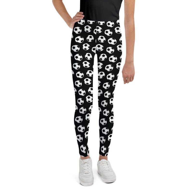 Football Print Leggings, Youth Leggings, Soccer Kids Leggings in Black