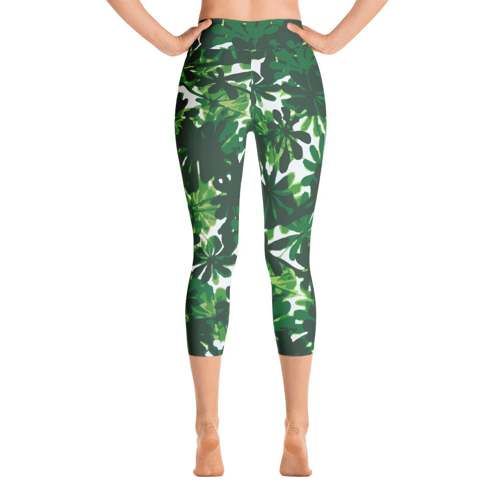 Green Tropical Leaf Print Yoga Leggings Jungle Print Running - Etsy