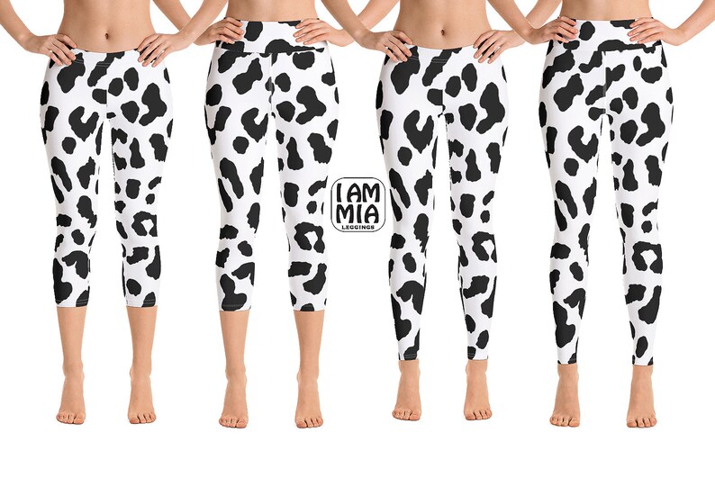 May include: White leggings with a black spotted pattern. The leggings are shown in multiple styles, including capri and full-length. The text "I AM MIA LEGGINS" is visible on the leggings.