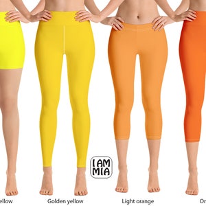 Orange leggings, Yellow leggings, Solid Yoga Leggings, Yoga shorts, Active wear for women,Lemon yellow, Golden yellow, Light Orange tights