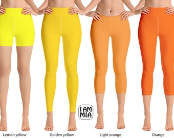 Orange leggings, Yellow leggings, Solid Yoga Leggings, Yoga shorts, Active wear for women,Lemon yellow, Golden yellow, Light Orange tights