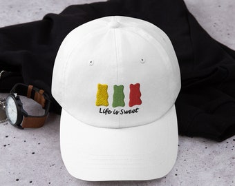 Gummy Bear Cotton Cap, White Embroidered hat for men and women, boys and girls, Funny dad hat