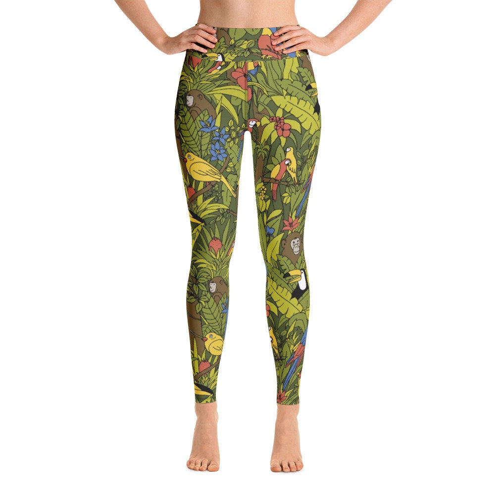 Jungle leggings for women Toucan parrots and monkeys | Etsy