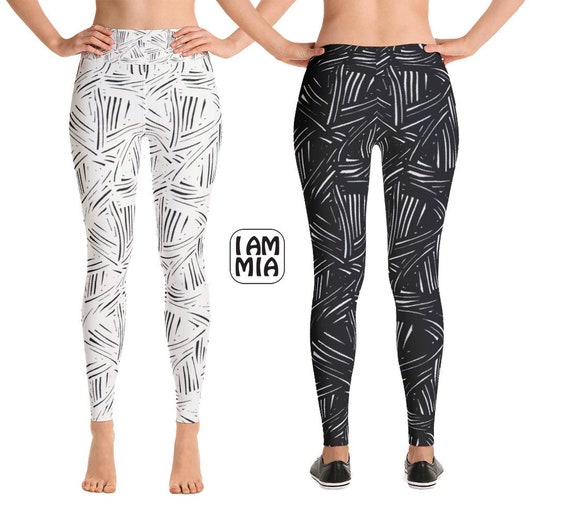 Black and White Yoga Leggings, Graphic Leggings, Yoga Pants, Workout  Leggings, Exercise Pants, Running Tights, Gym Leggings, Many Sizes 