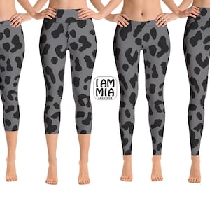 Gray Leopard Print Yoga Leggings, Grey Printed leggings, Workout leggings, Womens leggings, tights, leggings yoga, yoga pants