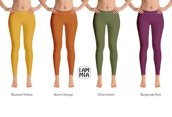 Autumn Yoga Leggings, Mustard Yellow, Burnt Orange, Olive Green and  Burgundy Red Tights -  Canada