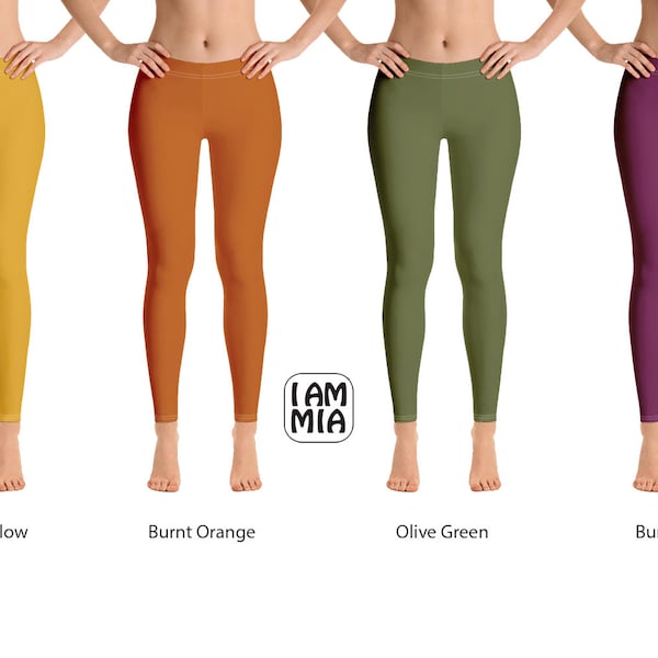 Autumn Yoga Leggings, Mustard Yellow, Burnt Orange, Olive green and Burgundy Red tights