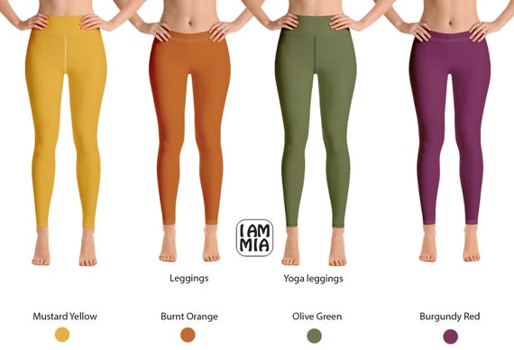 Autumn Yoga Leggings, Mustard Yellow, Burnt Orange, Olive Green and  Burgundy Red Tights -  Canada