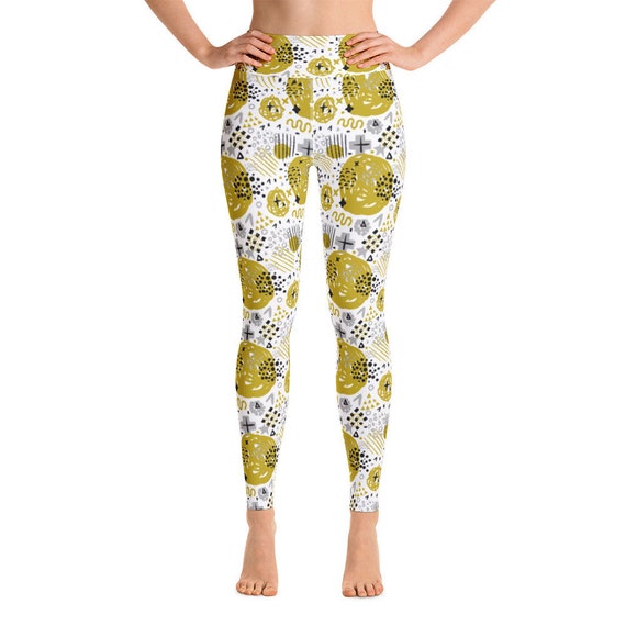 Yoga Leggings, Abstract Print Yoga Pants, Workout Leggings, Many