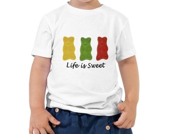 Söt gummibjörns-t-shirt för godisälskare, kortärmad barntröja med gummibjörnar, storlekar 2T-5T