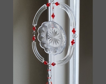 Vintage Glass Suncatcher / Window Hanger Red