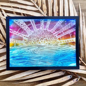 Prachtige zonmandala op heldere encaustische kleuren//wenskaart//wanddecoratie//cadeaubon//mini-kunstwerk