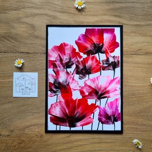 Mohnblumenfeld aus leuchtenden rot-pinken Enkaustikfarben // Wunderschöne Blumen-Grußkarte // DIN 6 // handgemalt // als Original verschickt