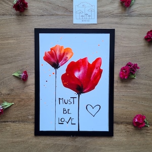 Liefdesgroet // Valentijnskaart // Kaart voor huwelijksverjaardag // Klaprozen van heldere encaustic-verf // DIN 6 // met de hand beschilderd // Origineel