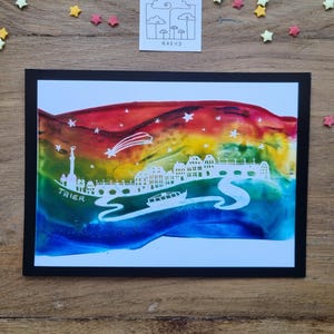Trèves sur la Moselle // Carte de vœux Trèves // Carte postale colorée Trèves // Couleurs vives à l'encaustique // Peinte à la main // Envoyée comme originale