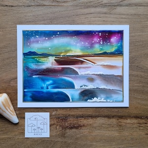 Wunderschöne Surferkunst // Handgemalt mit leuchtenden Enkaustikfarben // Kein Druck // Wellen // Meer // Sonnenuntergang
