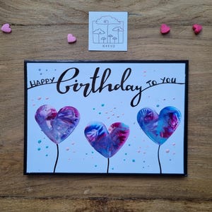 Tarjeta de feliz cumpleaños // Tarjeta de cumpleaños // Felicitaciones // Tarjeta de corazón // Tarjeta pintada a mano // Pintura encáustica