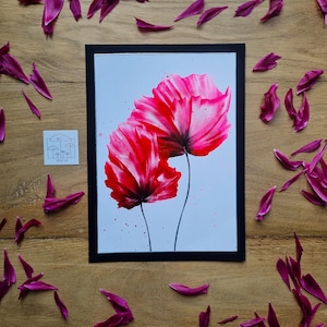 Bellissimi papaveri in colori a encausto rosso brillante // Biglietto di San Valentino // Auguri d'amore // Biglietto di nozze // DIN 5 // dipinto a mano