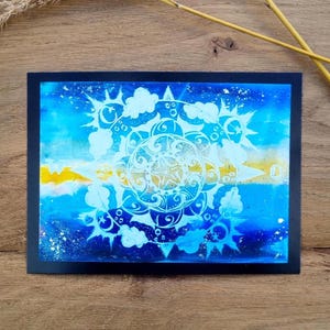 Prachtige watermandala op heldere encaustische kleuren//wenskaart//wanddecoratie//cadeaubon//minikunst